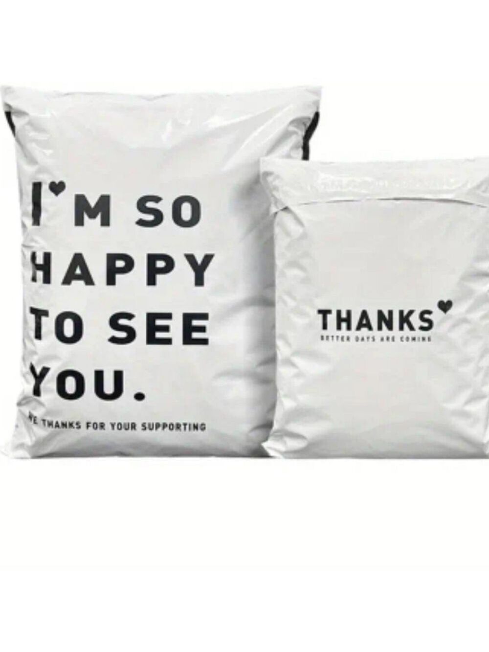 Ten 9 x 14 poly mailers 'thanks' "i am so happy to see you"